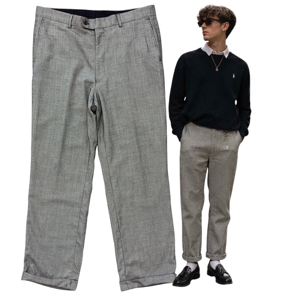 Mens Vintage Micro-Dot Trousers Birdseye Black/White Size 38x31 Pants Slacks